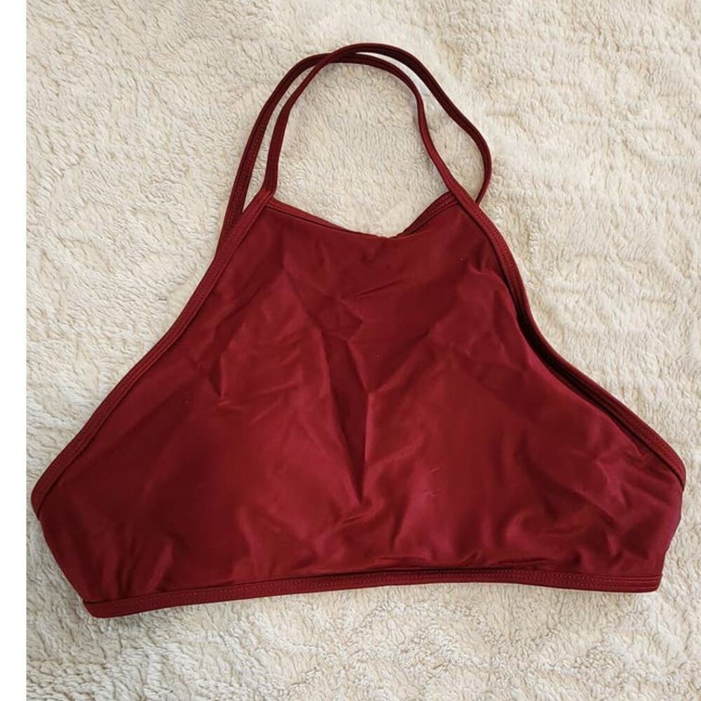 Aerie High Neck Bikini Crop Top Wine Burgundy Size Small - Picture 2 of 11